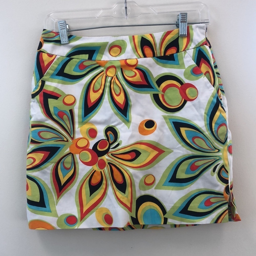 LOUDMOUTH LADIES Green Floral Peacock Women's Golf Tennis Skirt Skort Size 2